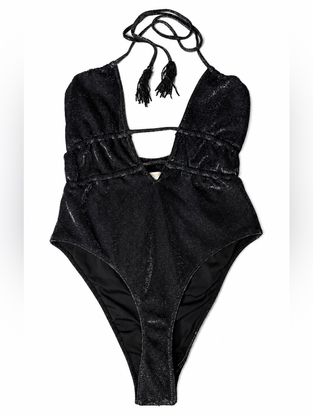 NWT Ramy Brook Marta Black Shimmer Metallic Plunge One-Piece Swimsuit Crisscross - Picture 7 of 15
